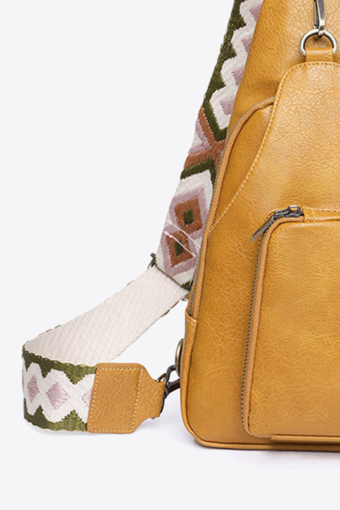 Structured Faux Leather Sling Shoulder Bag