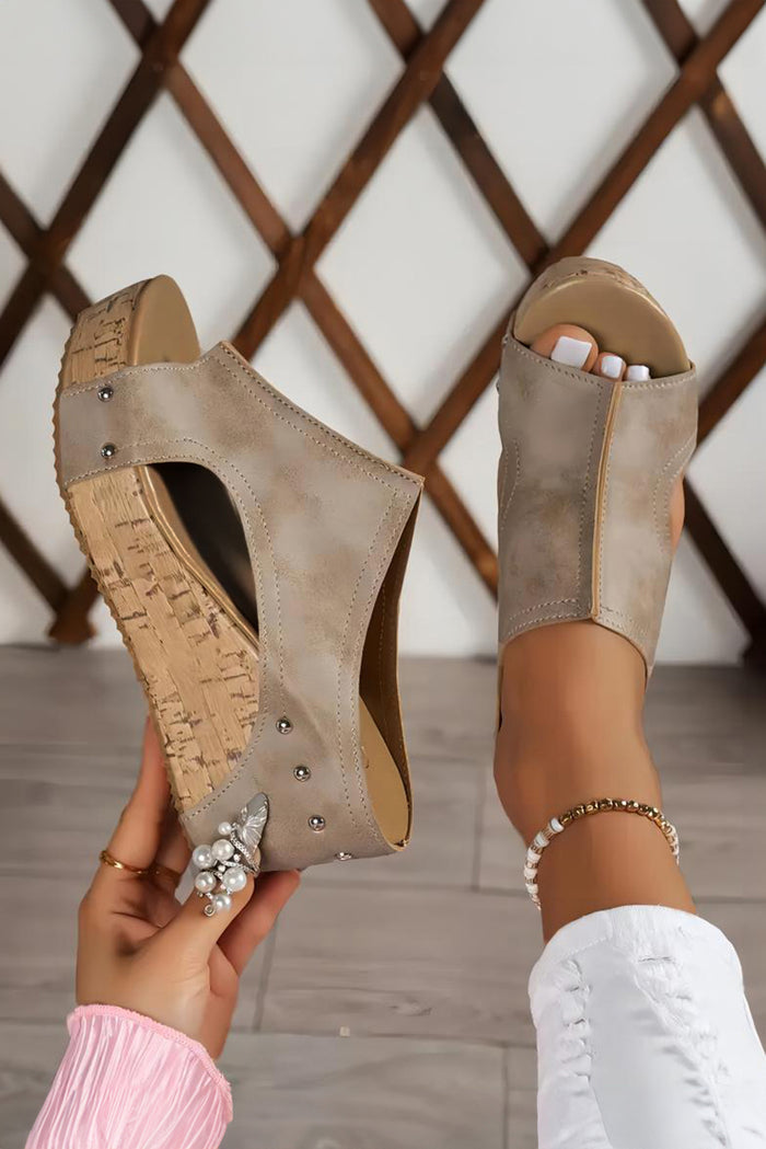 Studded Cork Wedge Mule Sandals | Cutout Platform Slides