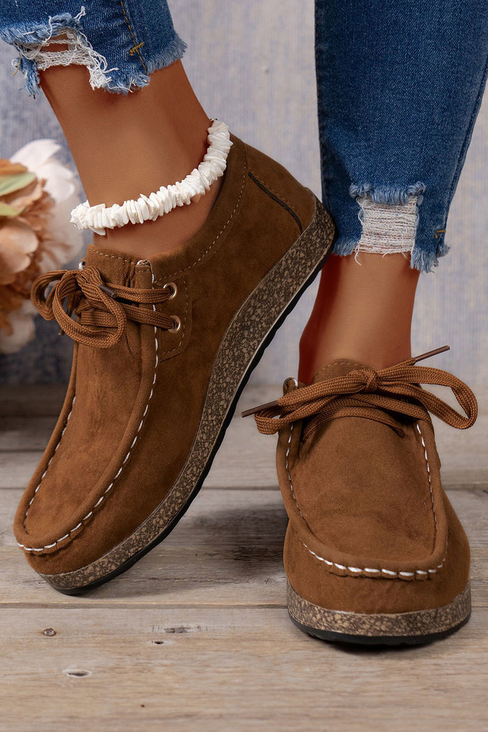 Suede Moccasin Lace-Up Flat