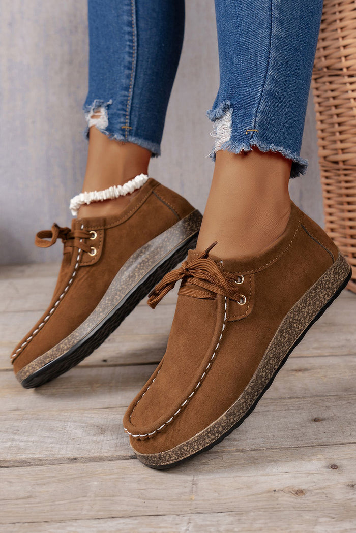 Suede Moccasin Lace-Up Flat