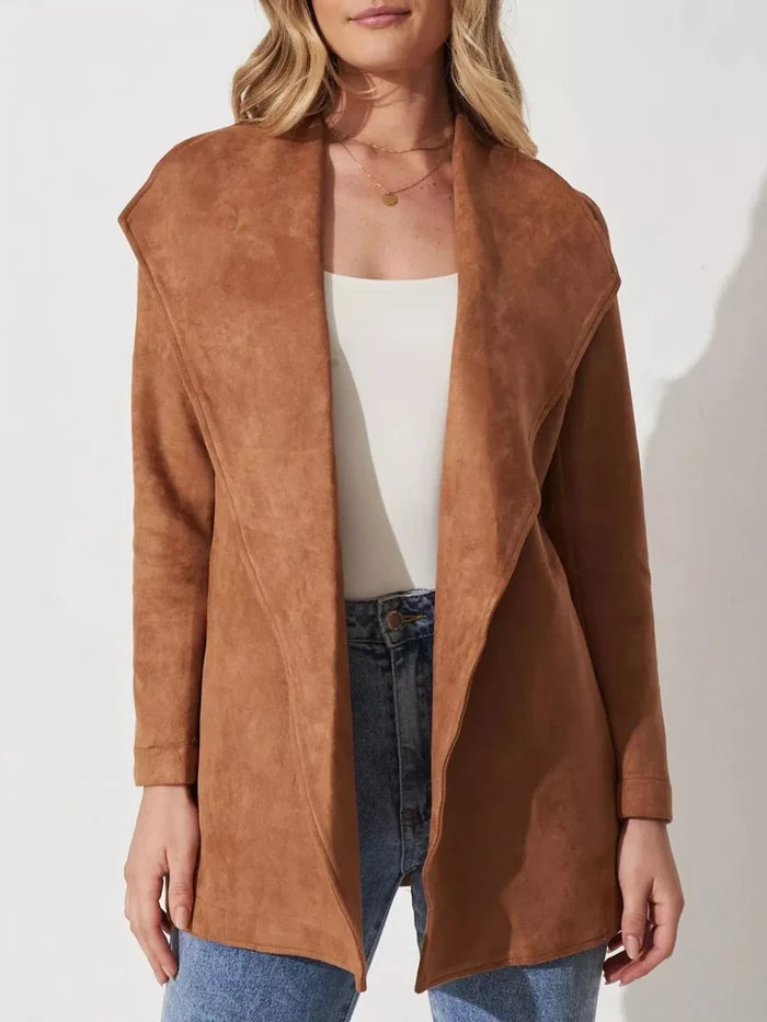 Suede Tie Waist Long Sleeve Outerwear - The PM Edit