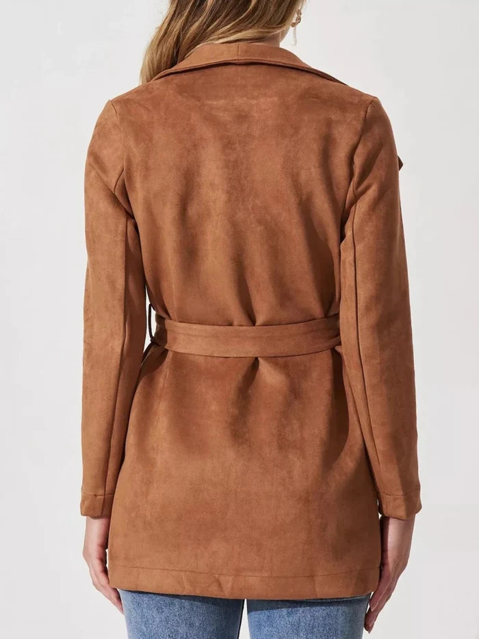 Suede Tie Waist Long Sleeve Outerwear - The PM Edit