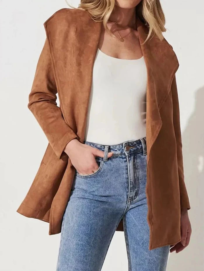 Suede Tie Waist Long Sleeve Outerwear - The PM Edit