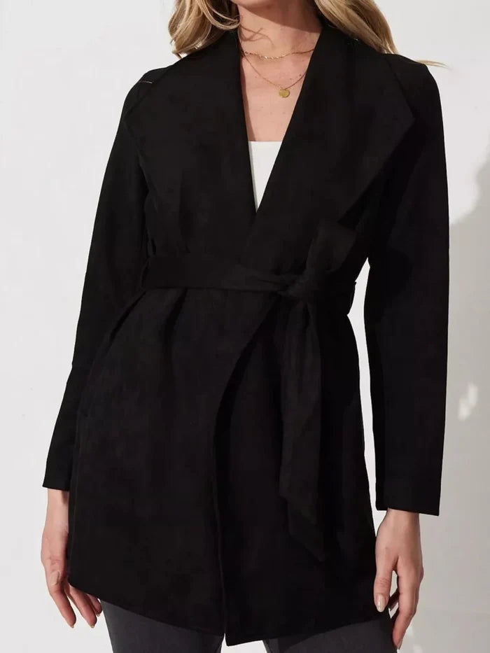 Suede Tie Waist Long Sleeve Outerwear - The PM Edit