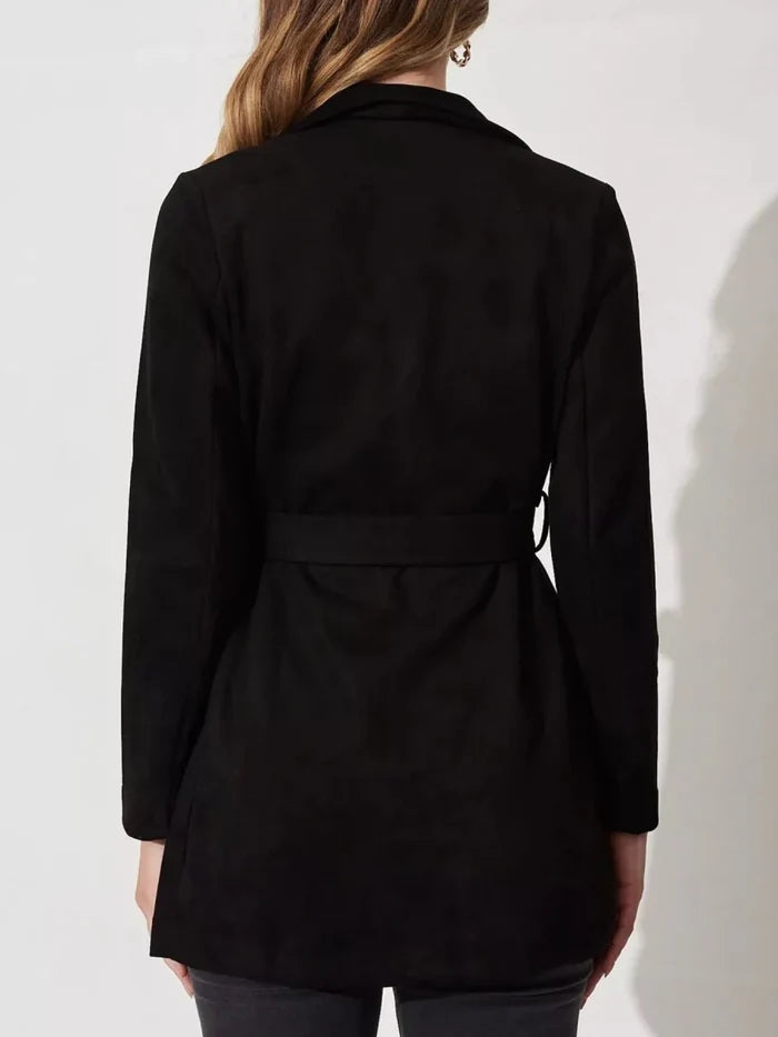 Suede Tie Waist Long Sleeve Outerwear - The PM Edit