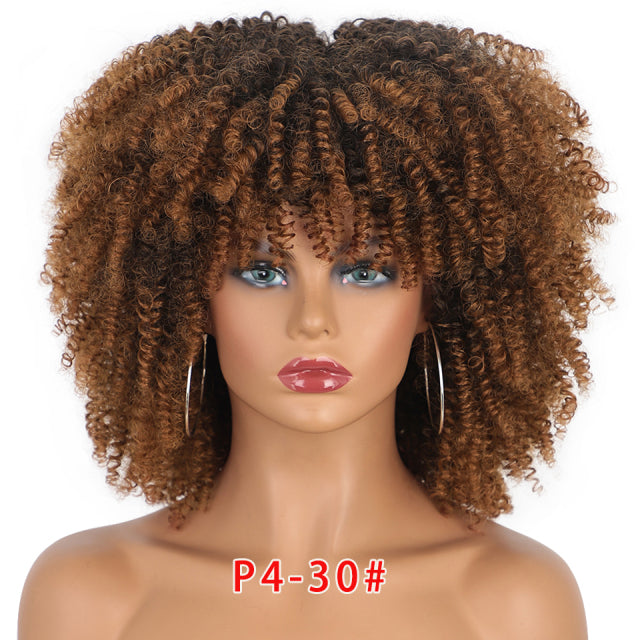 Synthetic Curly Wig With Bangs | Short Everyday Curly Hair Wig