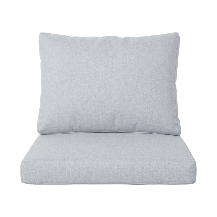 Two-piece light grey cushion set on white background