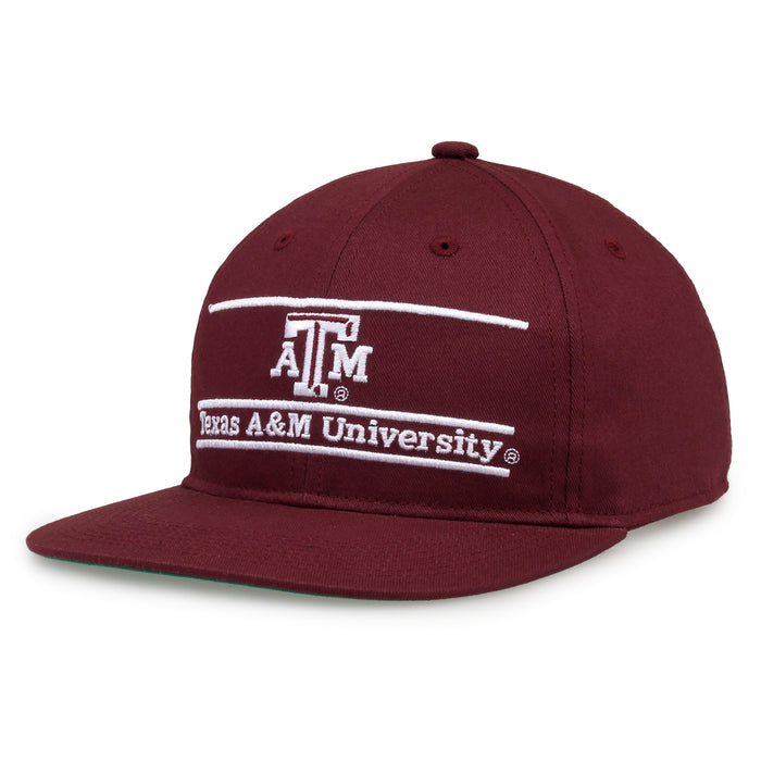 Texas A&M Retro Bar snapback hat in maroon, angled view