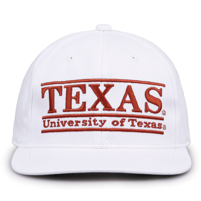 Texas Retro Bar snapback hat in white, front view