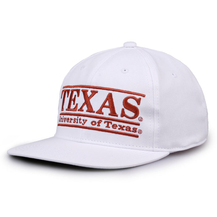 Texas Retro Bar snapback hat in white, angled view