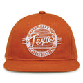 Texas Retro Circle snapback hat in burnt orange, front view
