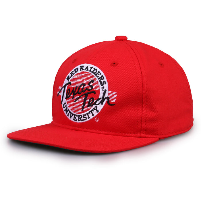 Texas Tech Retro Circle snapback hat in red, angled view