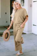 Textured Short Sleeve Top and Pants Set