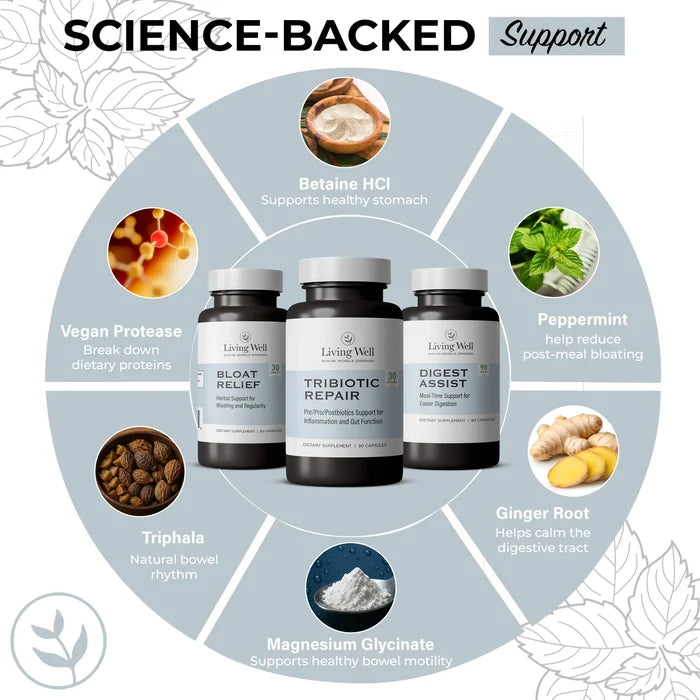 The Gut Reset Protocol gut health bundle back of bottles