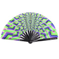 Third Eye hand fan purple blue green geometric mandala design open view