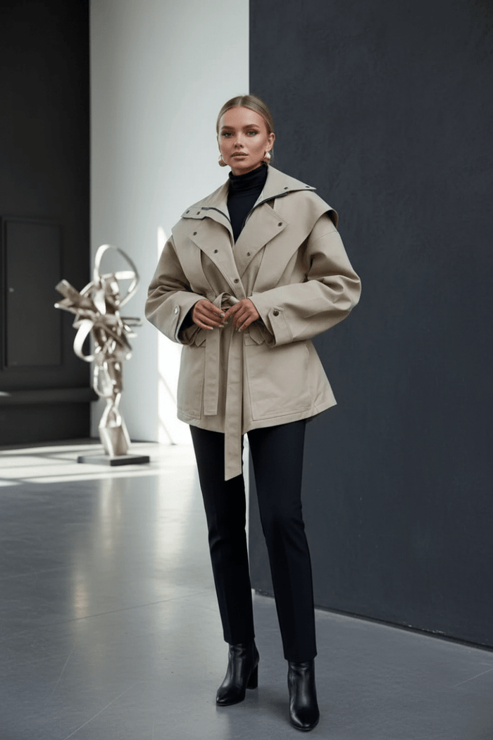 Tie Waist Snap Down Trench Coat - The PM Edit