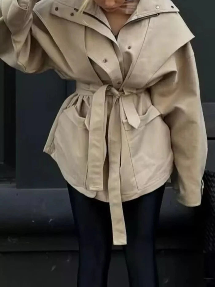 Tie Waist Snap Down Trench Coat - The PM Edit