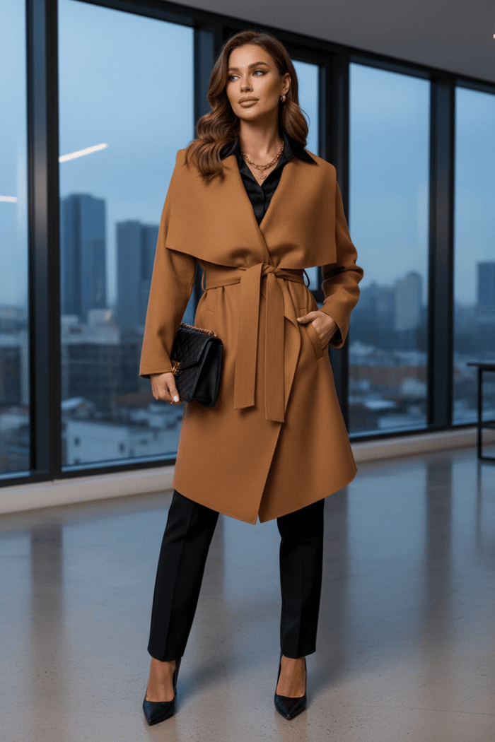 Tie Waist Long Sleeve Outerwear - The PM Edit
