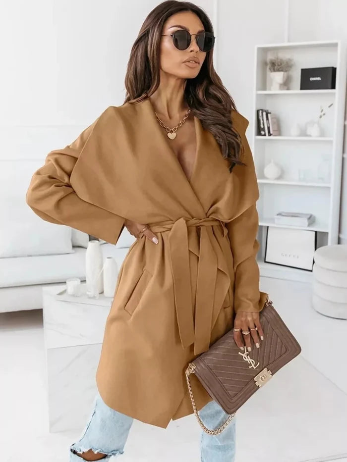 Tie Waist Long Sleeve Outerwear - The PM Edit