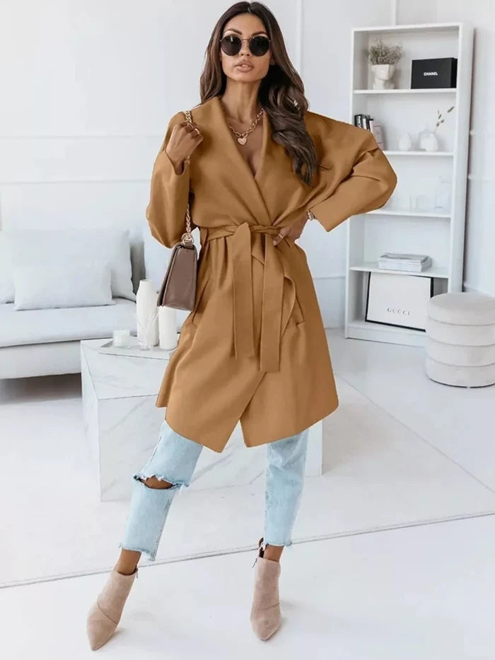 Tie Waist Long Sleeve Outerwear - The PM Edit