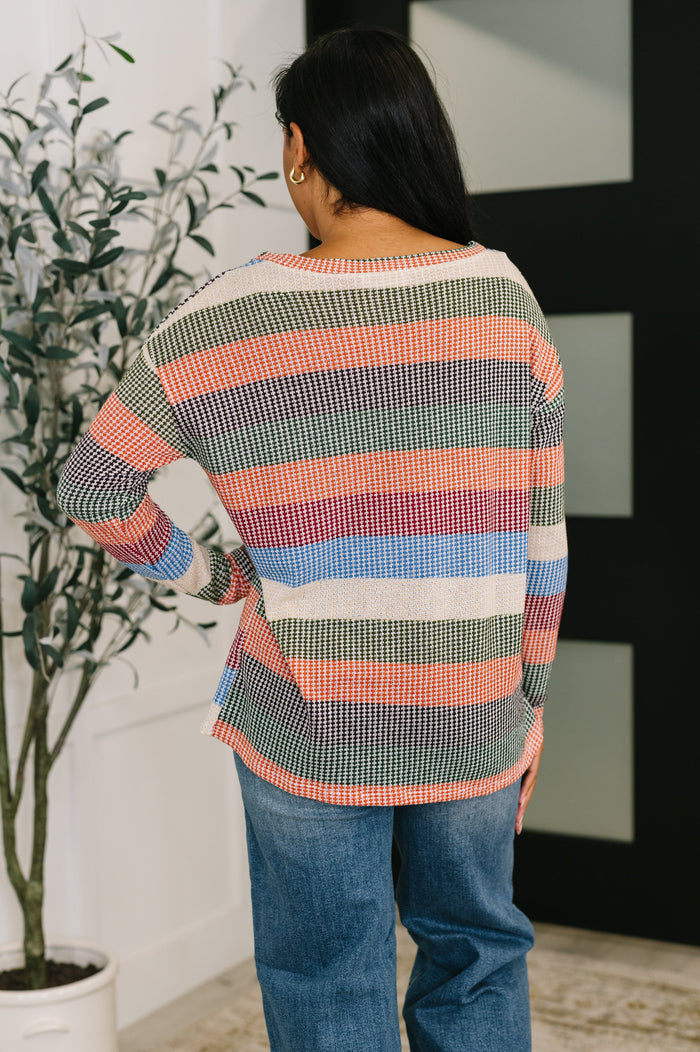 To Be Determined Drop Shoulder Top in Rust, Olive and Blue