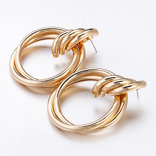 Triple Ring Drop Earrings with Twisted Knot Detail