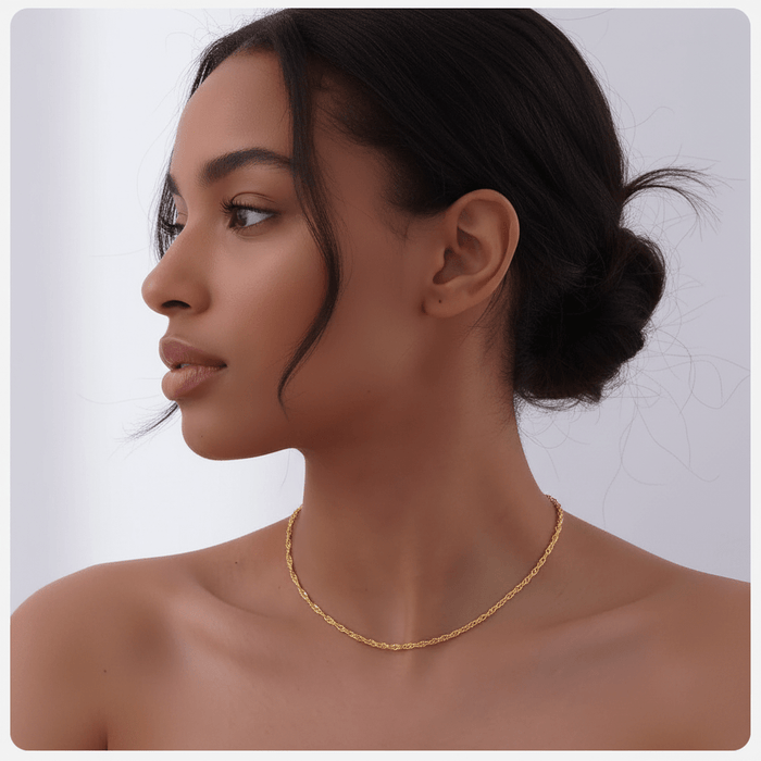 Twisted Singapore Chain Choker Necklace | 18K PVD Gold Stainless Steel Adjustable Collar - The PM Edit