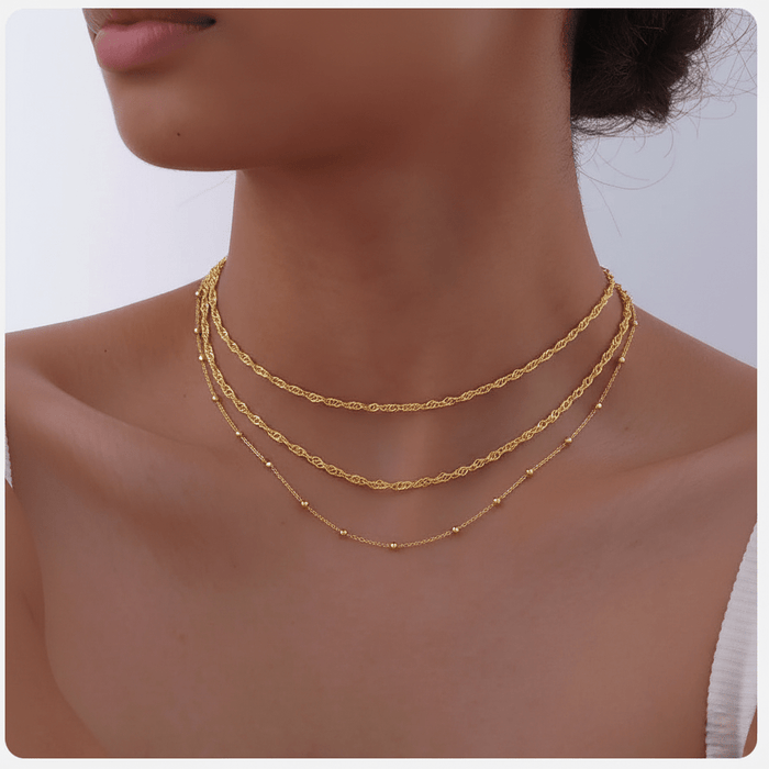 Twisted Singapore Chain Choker Necklace | 18K PVD Gold Stainless Steel Adjustable Collar - The PM Edit