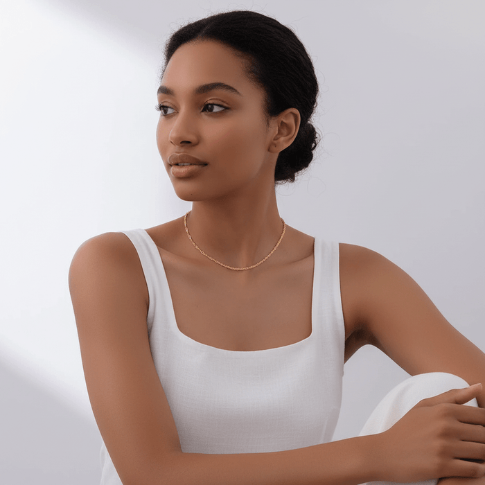 Twisted Singapore Chain Choker Necklace | 18K PVD Gold Stainless Steel Adjustable Collar - The PM Edit