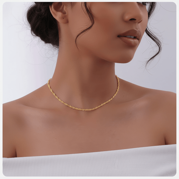 Twisted Singapore Chain Choker Necklace | 18K PVD Gold Stainless Steel Adjustable Collar - The PM Edit