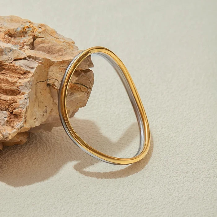 Two-Tone Wave Bangle Bracelet | 18K Gold & Silver Stainless Steel Minimalist Jewelry - The PM Edit