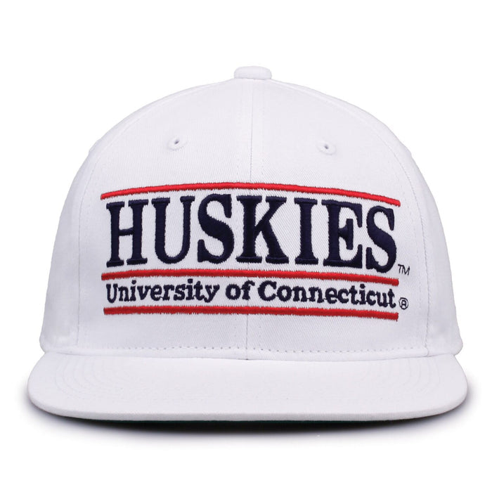 UConn Retro Bar snapback hat in white, front view