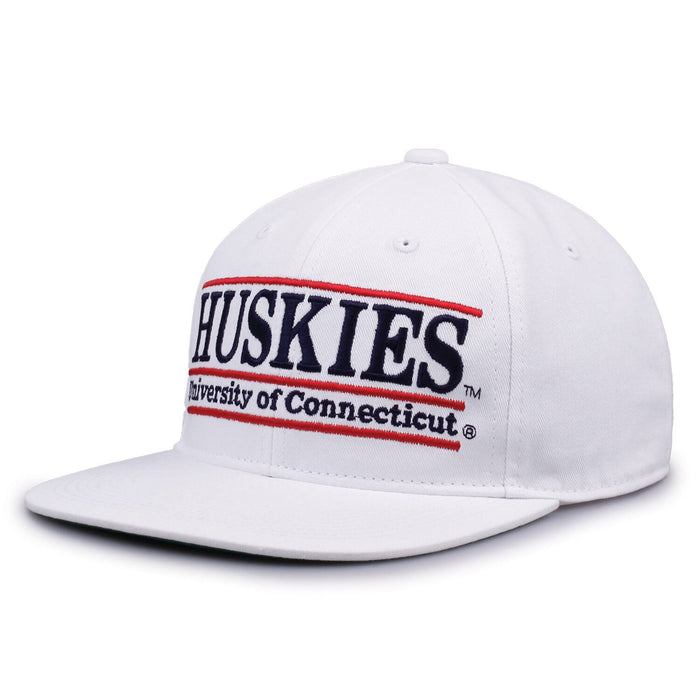UConn Retro Bar snapback hat in white, angled view