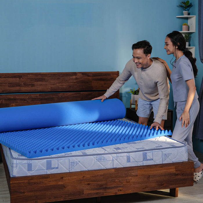 Uratex Back Care Mattress Topper Medium Firm in blue, back view