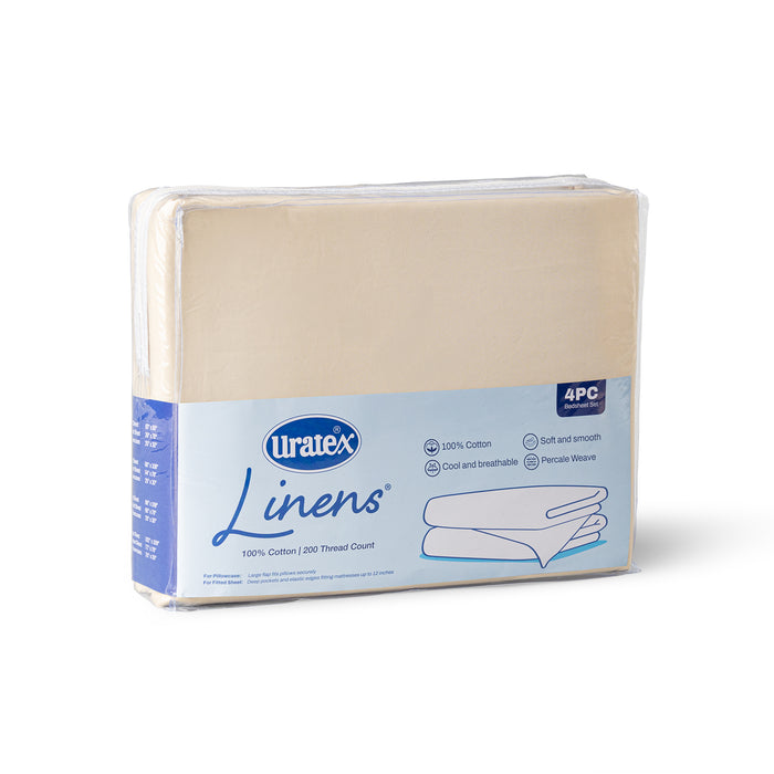 Packaging of the Uratex Bed Linens 4 Piece Flat Sheet Set in beige