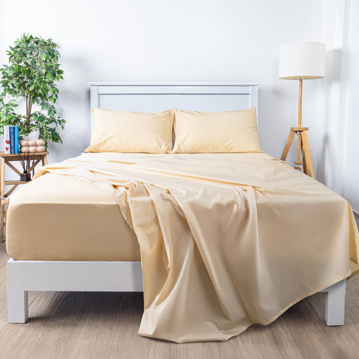 Uratex Bed Linens 4 Piece Flat Sheet Set in beige, shown in a room setting