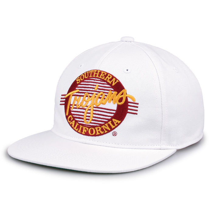 USC Retro Circle snapback hat in white, angled view