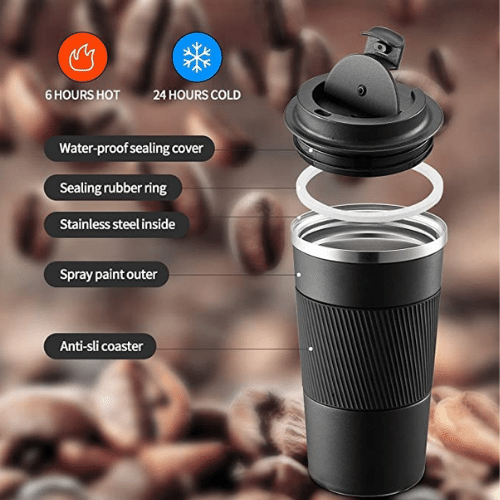 travel coffee mug in Egyptian home blue