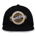 Vanderbilt Retro Circle snapback hat in black, front view
