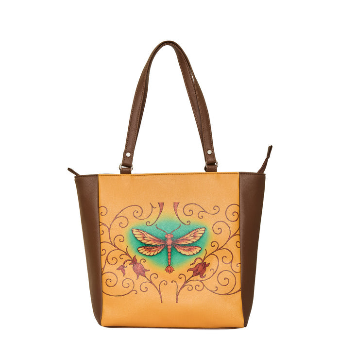 Women's handpainted dragonfly shoulder tote handbag for work, travel, and daily use