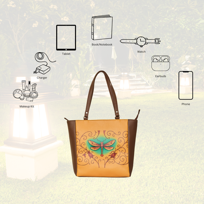 Women's handpainted dragonfly shoulder tote handbag for work, travel, and daily use-feature image