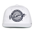 Villanova Retro Circle snapback hat in white, front view