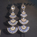 Vintage Geometric Crystal Drop Earrings — Purple & Green