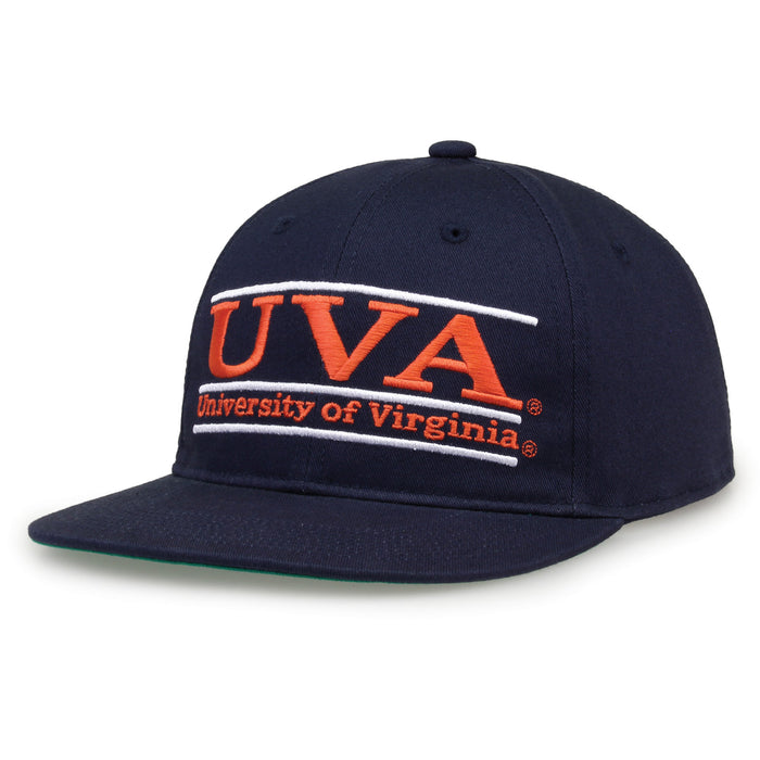 Virginia Retro Bar snapback hat in navy, angled view