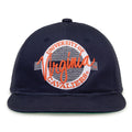 Virginia Retro Circle snapback hat in navy, front view