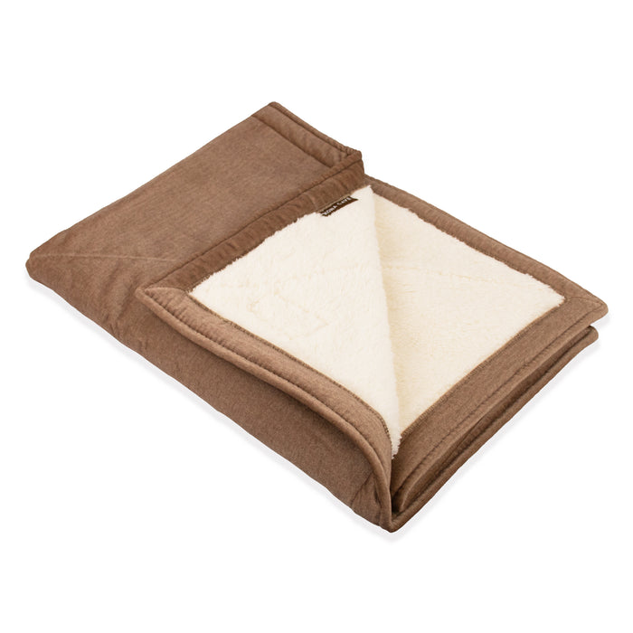 KONA CAVE® weighted Beige Velvet Pet Blanket fully lined with Sherpa Fleece. 3 sizes. Washable.
