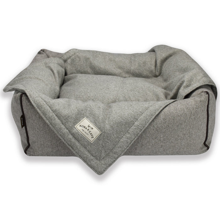 KONA CAVE® Grey Flannel Pet Blanket with Grey Flannel Bolster Bed in small - perfect for keeping your dog's bed clean in between washes