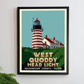 West Quoddy Head Light Art Print 18" x 24" Framed Travel Poster By Alan Claude - Maine