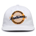West Virginia Retro Circle snapback hat in white, front view