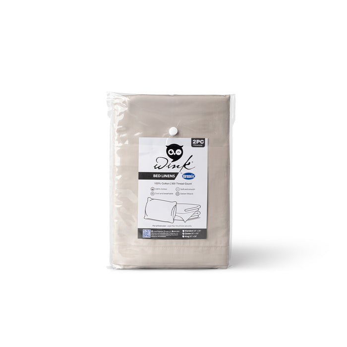 Packaging of the Wink Bed Linens 2 Piece Pillowcase Set in gray